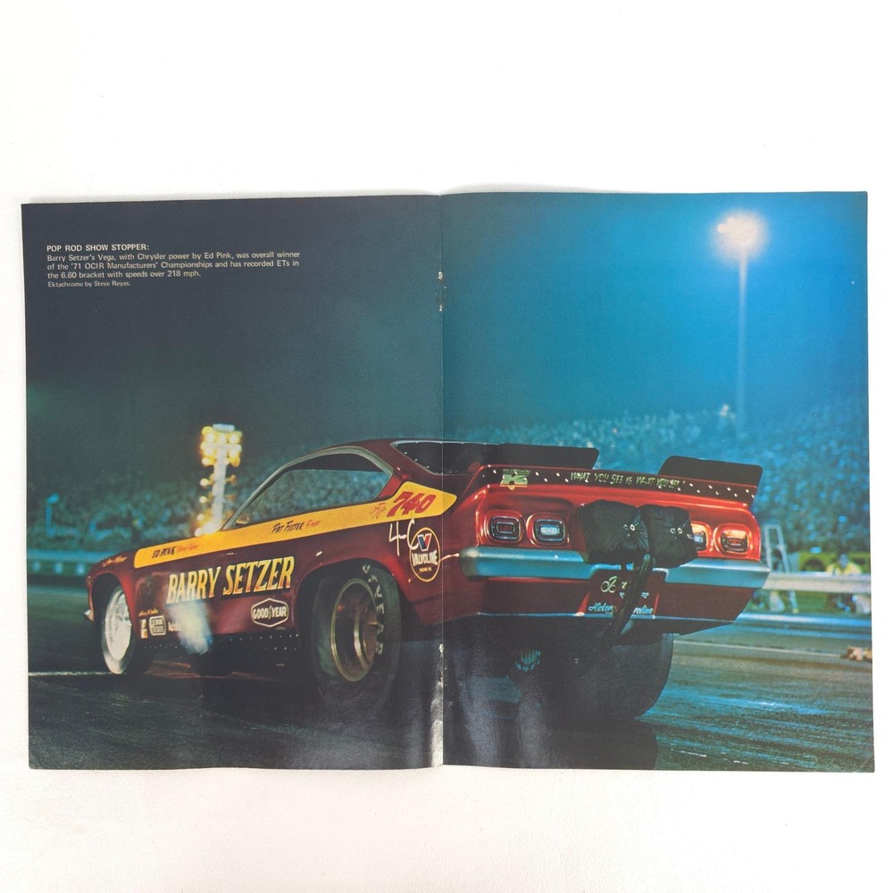 Vintage Chevrolet Vega Drag Racing Print Ad Barry Setzer Centerfold Advertising